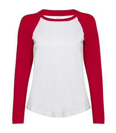 Skinnifit Womens/Ladies Long Sleeve Baseball T-Shirt (White / Hot Pink)
