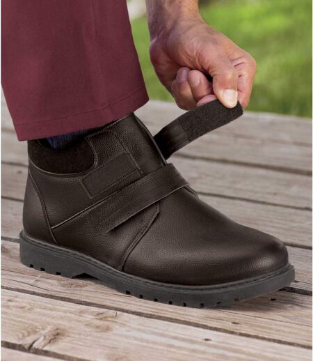 Kožené kotníkové boty se zapínáním na suchý zip zateplené umělou kožešinou