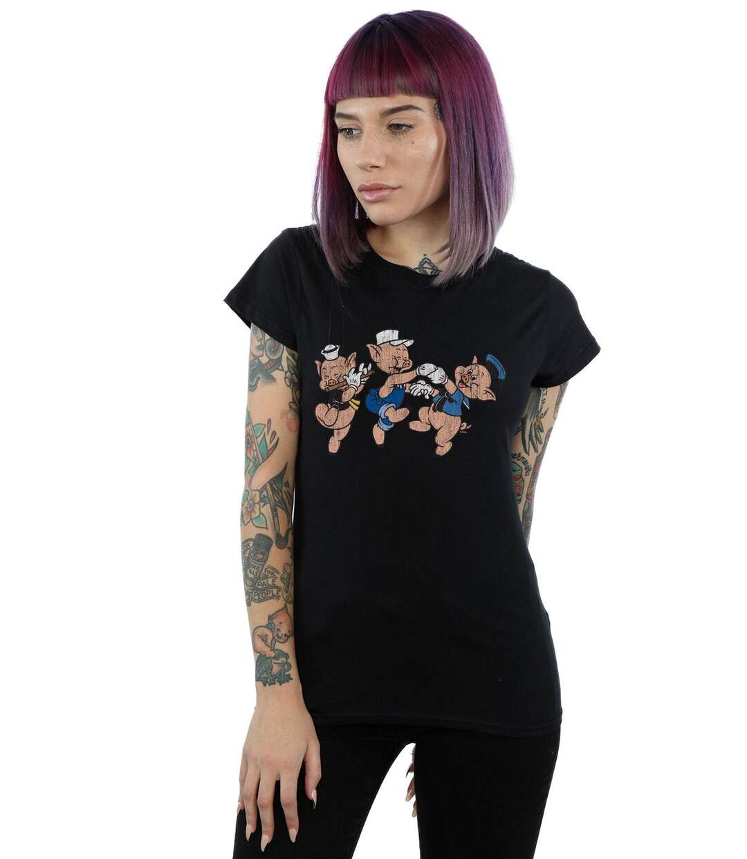 Disney T-shirt en coton Femmes/Ladies Three Little Pigs Having Fun (Noir) - UTBI15917-2