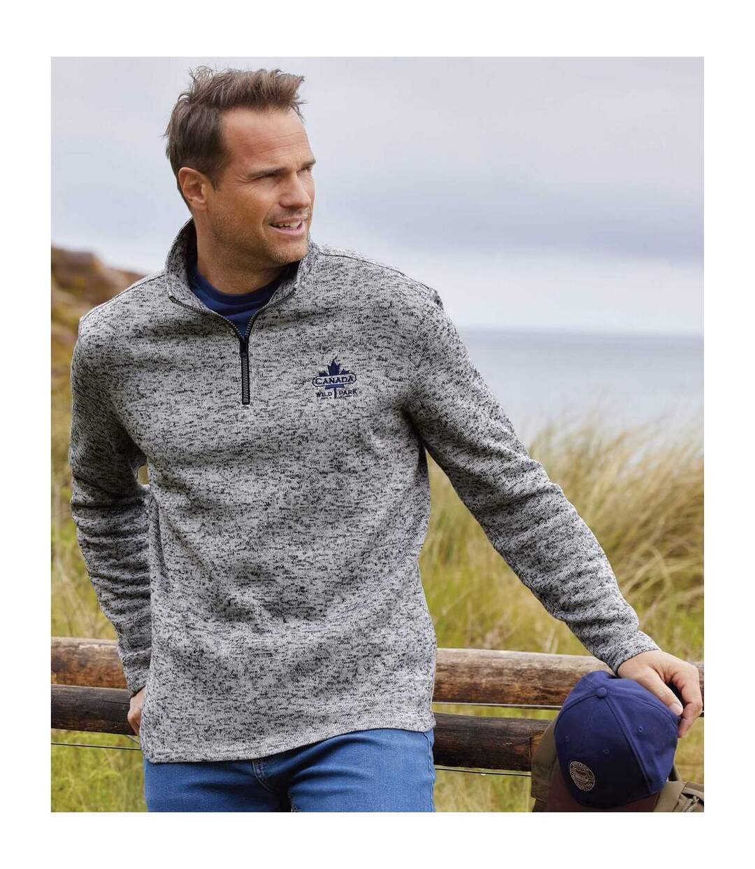 Pack Of 4  Mens Brushed Fleece Zip Neck Jumper  Grey Black Blue Dark Grey Atlas For Men-4