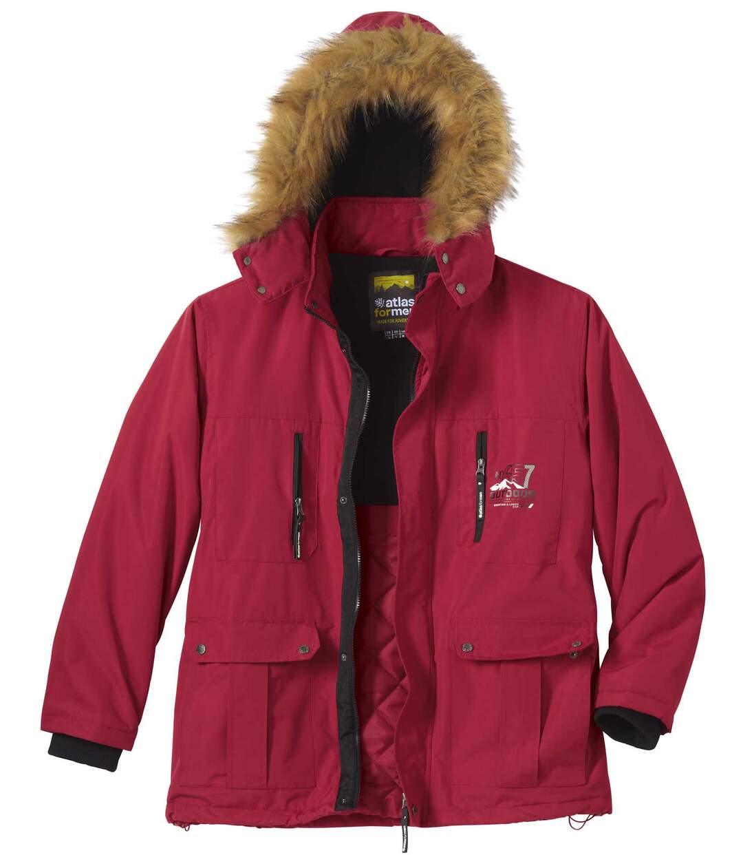 Men's Red Water-Repellent Parka - Detachable Hood-3