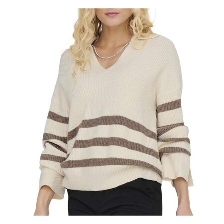 Pull Ecru/Marron à rayures Femme Only Monna - L