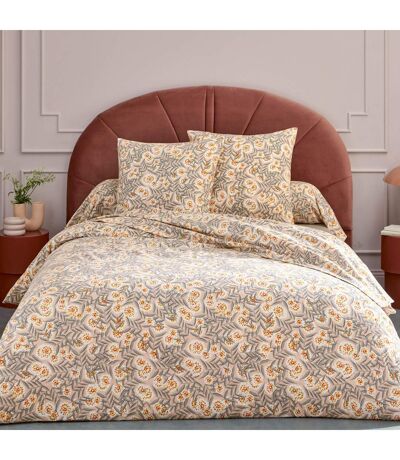 Parure de lit 100% flanelle de coton LILY gris orange
