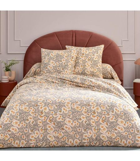 Parure de lit 100% flanelle de coton LILY gris orange
