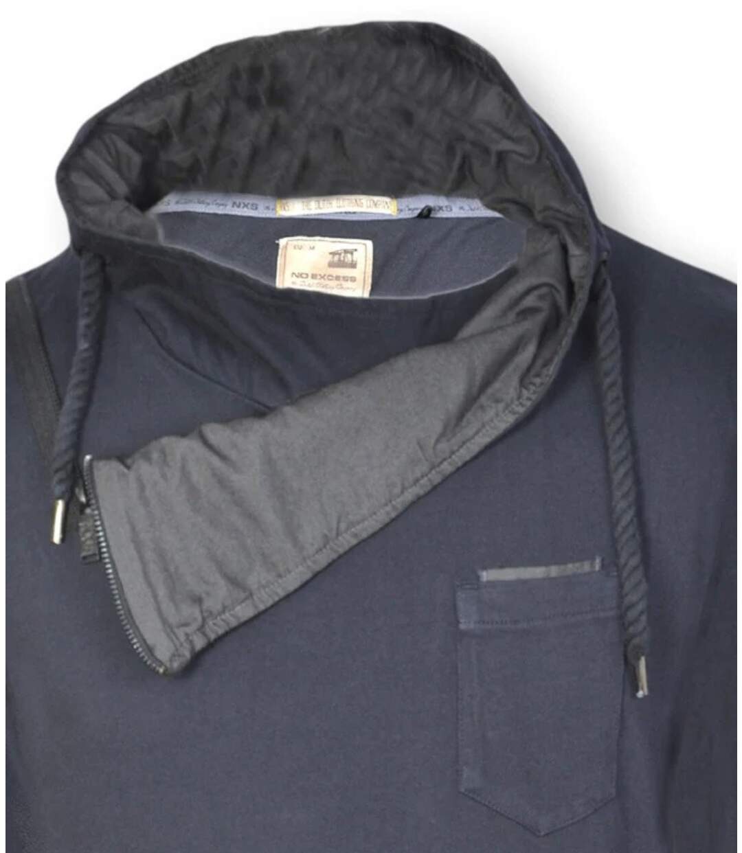 Sweat  à  manches longues pour homme - Bleu avec col asymétrique et fermeture éclair-4