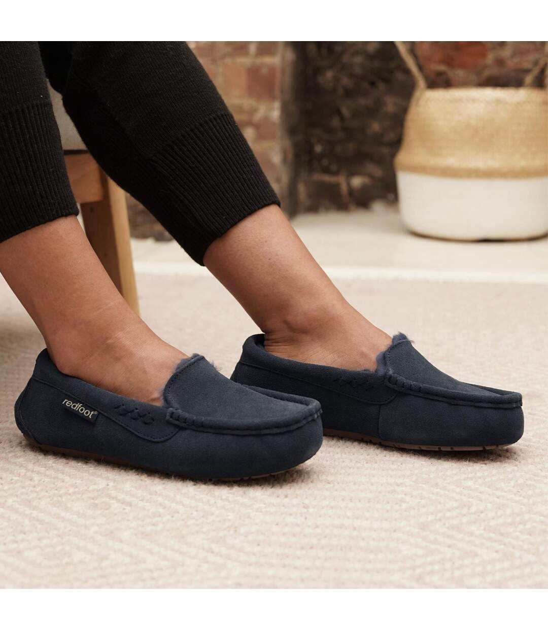 Ladies Evie Navy Sheepskin Slipper Moccasin-2