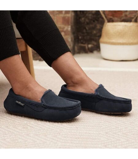 Ladies Evie Navy Sheepskin Slipper Moccasin