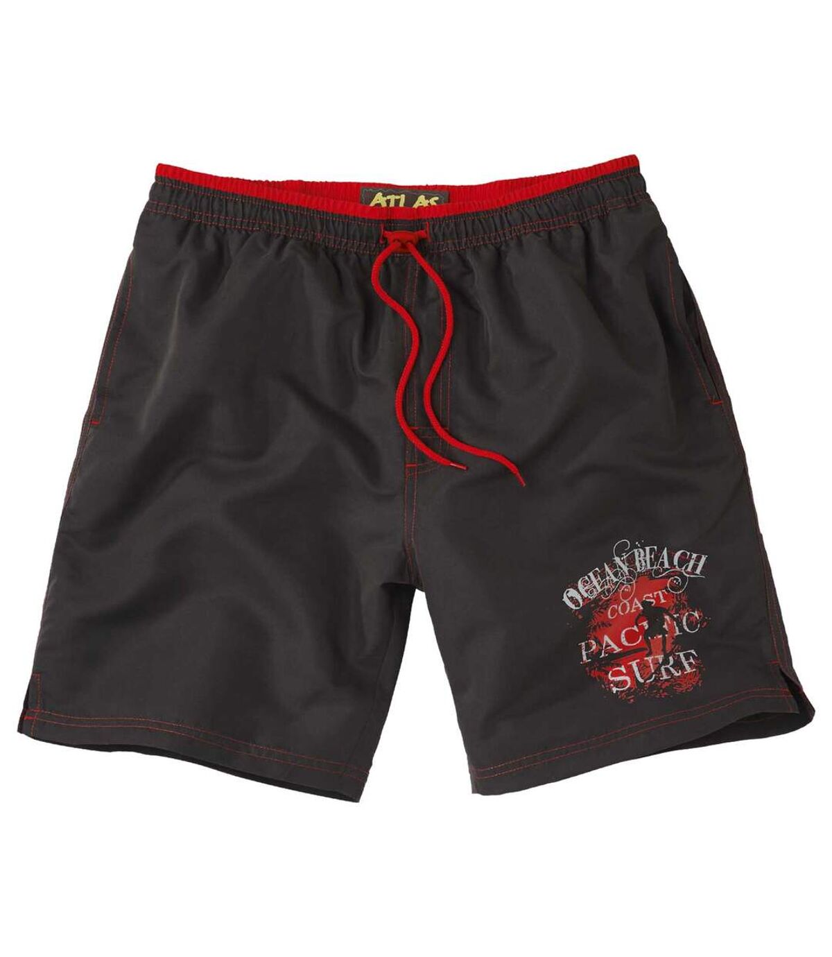 Men's Long Beach Swim Shorts - Black Red Atlas For Men