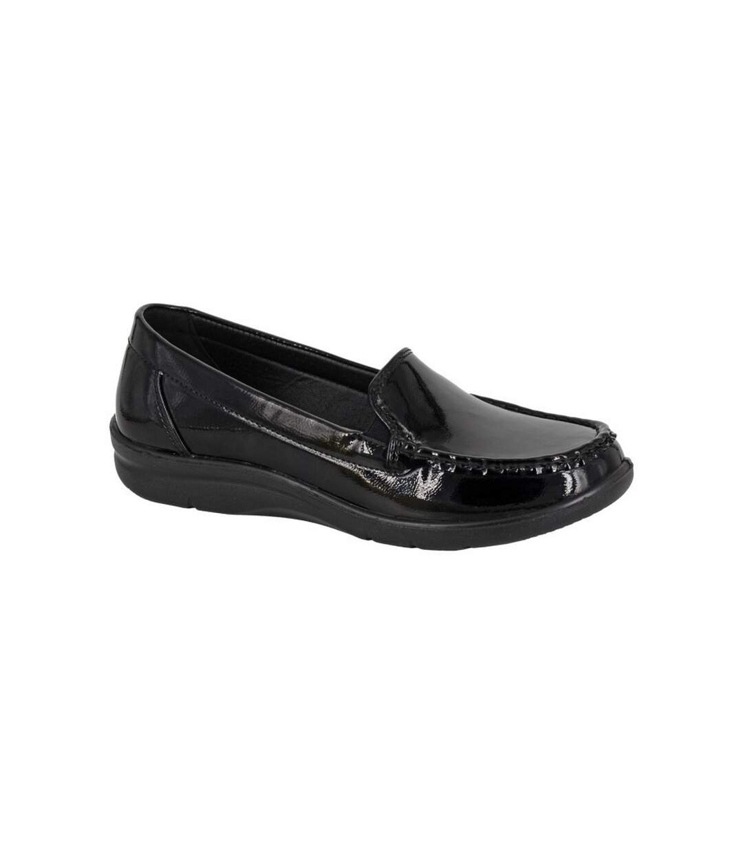 Womens/ladies patent pu loafers black Boulevard-1