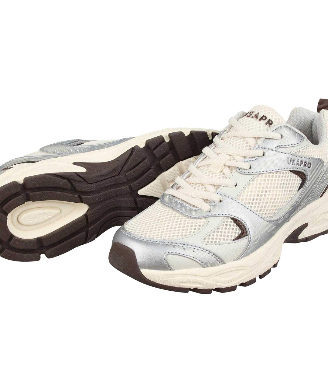 Womens/ladies Pro Mira Synthetic Leather Trainers Camel Silver USA Pro-4