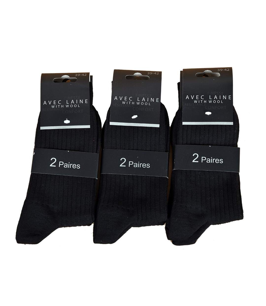 Chaussettes Homme Avec Laine Vendues en Pack Confort et Chaleur Pack de 6 Paires Unies Noires