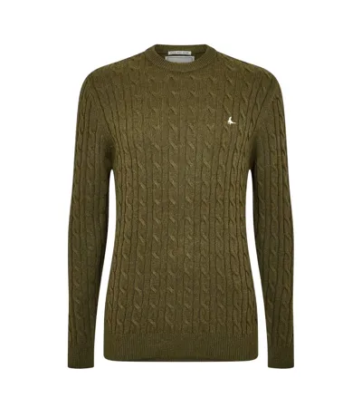 Mens Marlow Cable Knit Merino Wool Jumper Olive Jack Wills