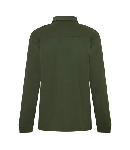 Mens Patch Collared Long-sleeved Polo Shirt Dark Green Hugo