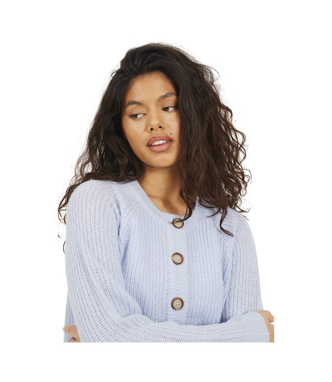 Womens/ladies Lawson Knitted Crew Neck Raglan Cardigan Blue Brave Soul-3