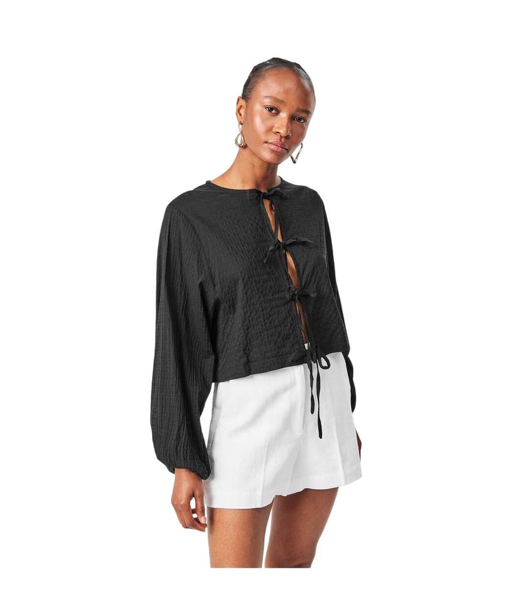 Haut Motif/style Détail À Nouer Lisanne Femme Noir Edited-1