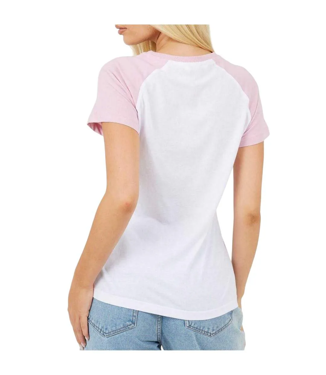 Womens/ladies Lettering Contrast Sleeves T-shirt White Lilac Brave Soul-3
