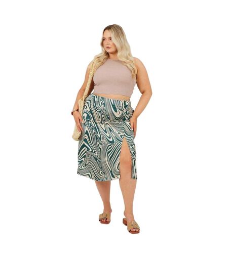 Womens/ladies Swirl Print Plus Midi Skirt Green Brave Soul
