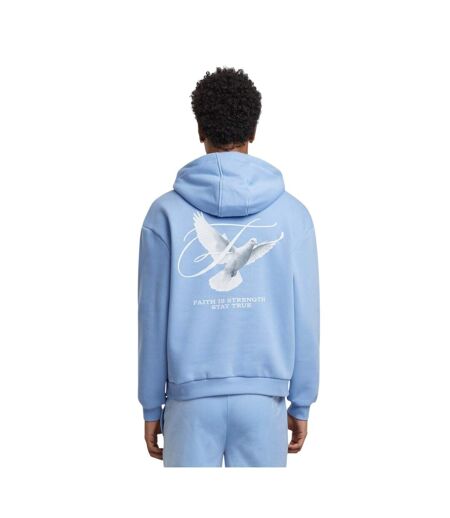 Mens Faith Is Strength Back Print Fluffy Hoodie La Foi Est Une Force Bleu Poudré Mister Tee