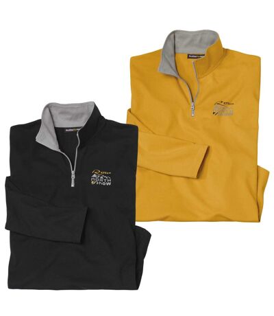 Pack of 2 Men's Half Zip Outdoor Tops - Black Yellow 