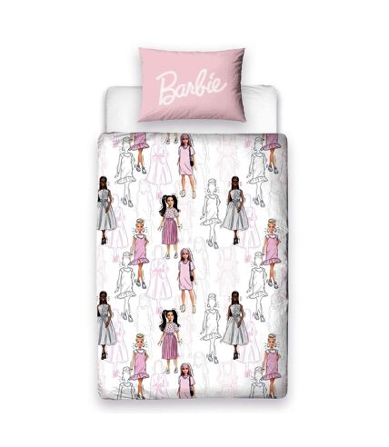 Barbie Reversible Figures Duvet Set (Pink/White/Gray) - UTAG2998