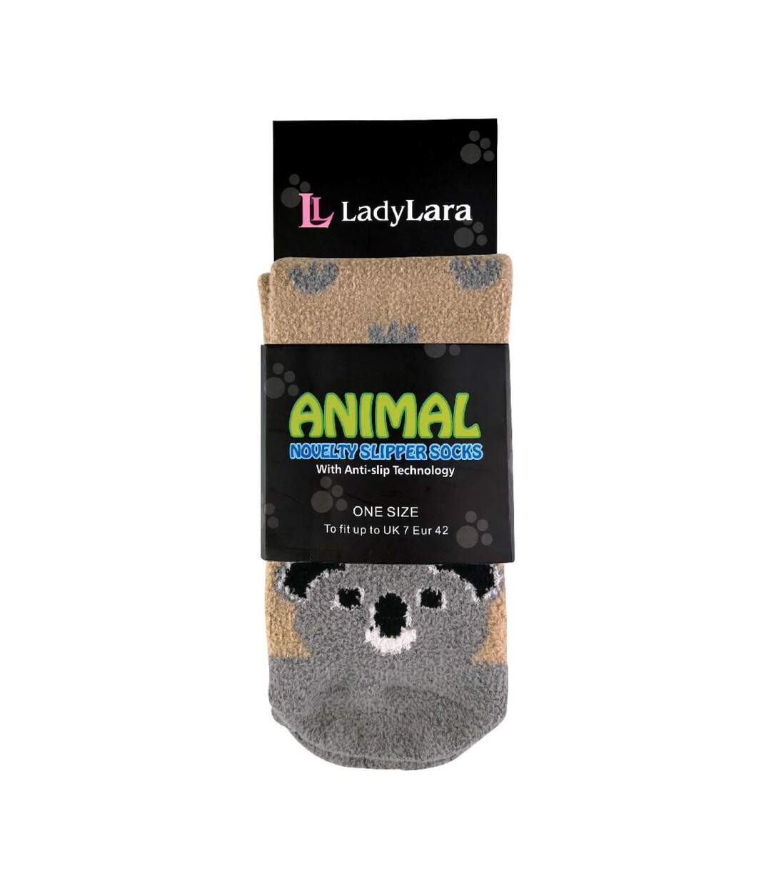 1 Pack Ladies Fluffy Animal Pattern Slipper Socks with Grips-2