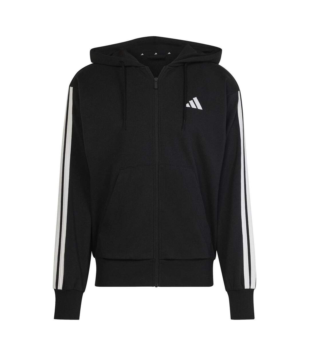 Mens 3 Stripes Full Zip Hoodie Black White Adidas-2