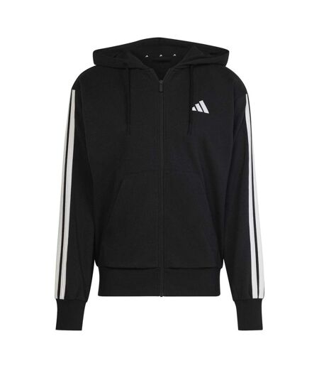 Mens 3 Stripes Full Zip Hoodie Black White Adidas
