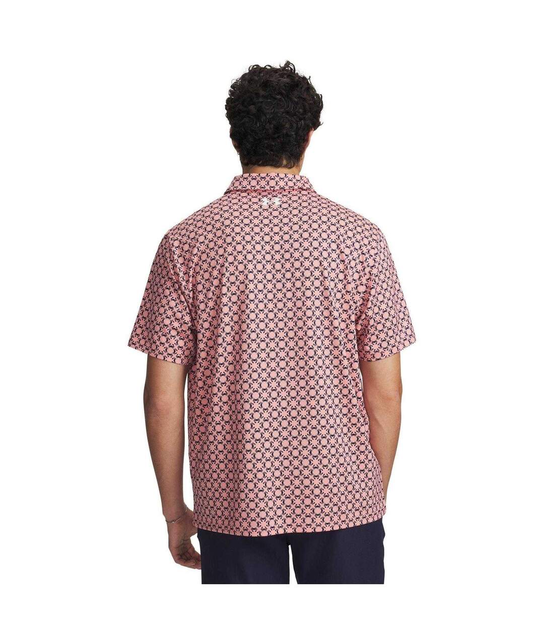 Mens Matchplay Crab Polo Shirt Pink Navy White Under Armour-2