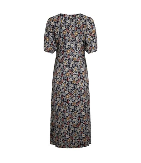 Womens/ladies everly printed midi dress navy Weird Fish