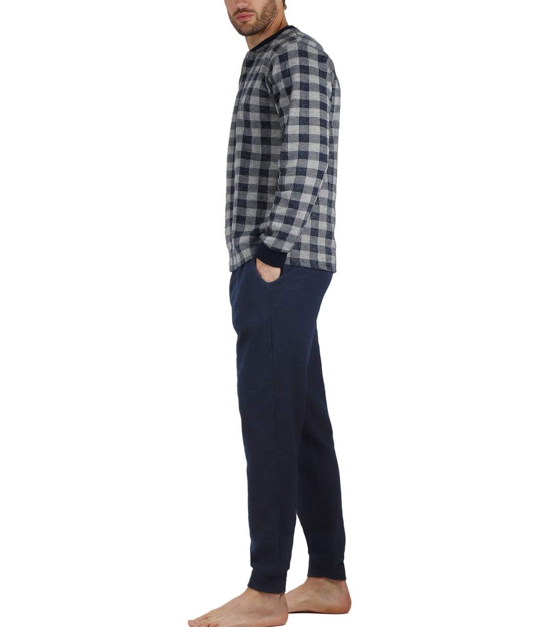 Pyjama tenue d'intérieur pantalon et haut manches longues Vichy Admas-2