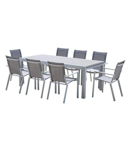Salon de jardin en aluminium décor bois Tulum Table + 8 fauteuils
