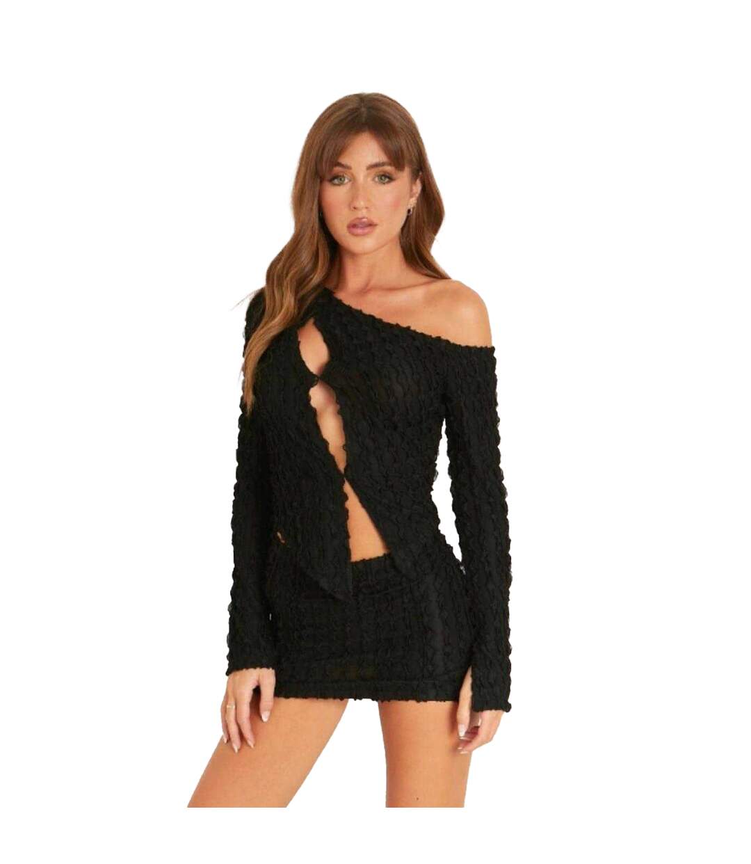 Womens/ladies Shirred Textured Mini Skirt Black Missy Empire-4