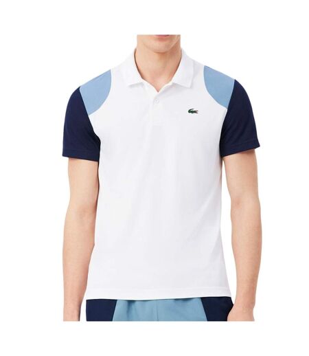 Polo blanc/bleu marine homme lacoste regular
