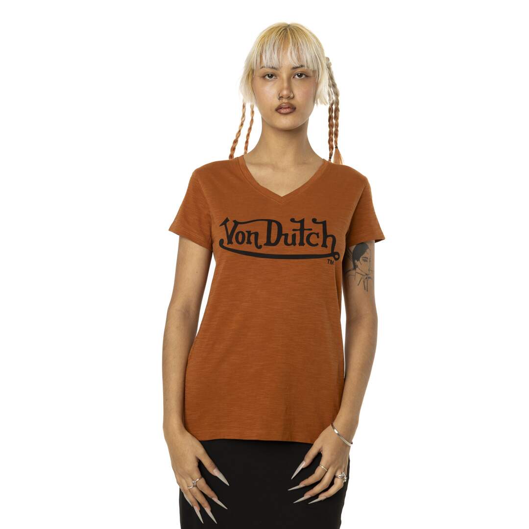 T-shirt femme col rond en slub coton avec print devant Slub Vondutch-1