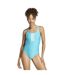Womens/ladies Triple Stripe One Piece Swimsuit Cyan Adidas-1