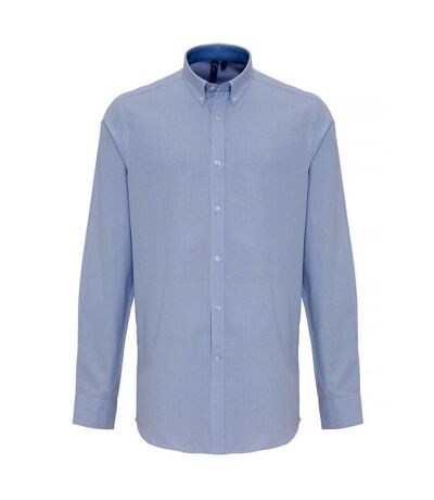 Premier Mens Cotton Rich Oxford Stripe Shirt (White/Light Blue) - UTRW6594