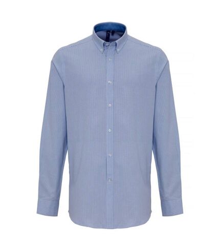 Premier Mens Cotton Rich Oxford Stripe Shirt (White/Light Blue)