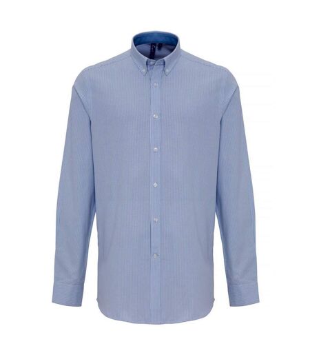 Premier Mens Cotton Rich Oxford Stripe Shirt (White/Light Blue) - UTRW6594