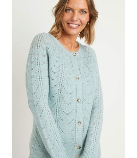 Gilet cardigan boutonné chiné ajouré col rond