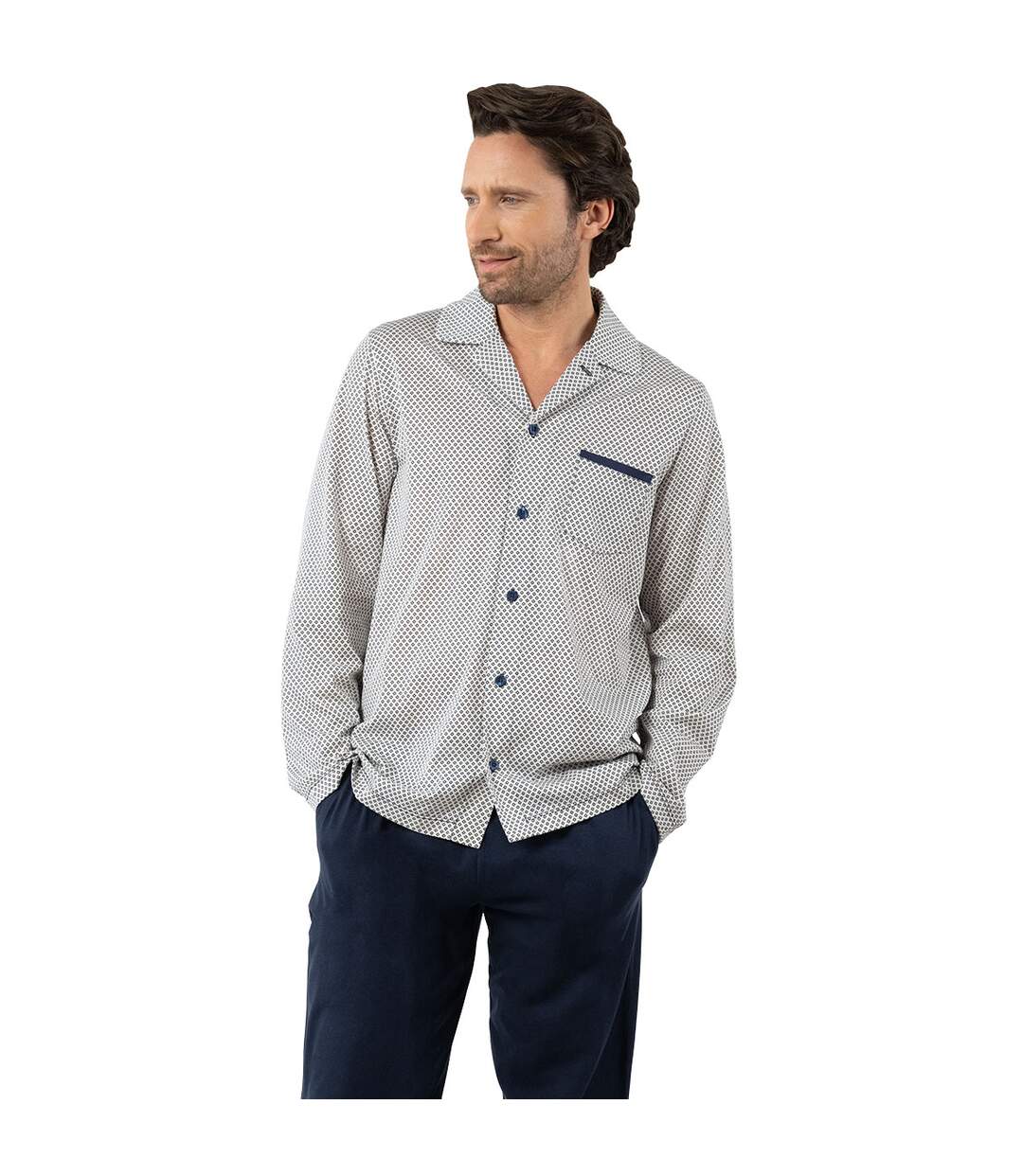 Pyjama long col ouvert homme Mercerisé Eminence-1