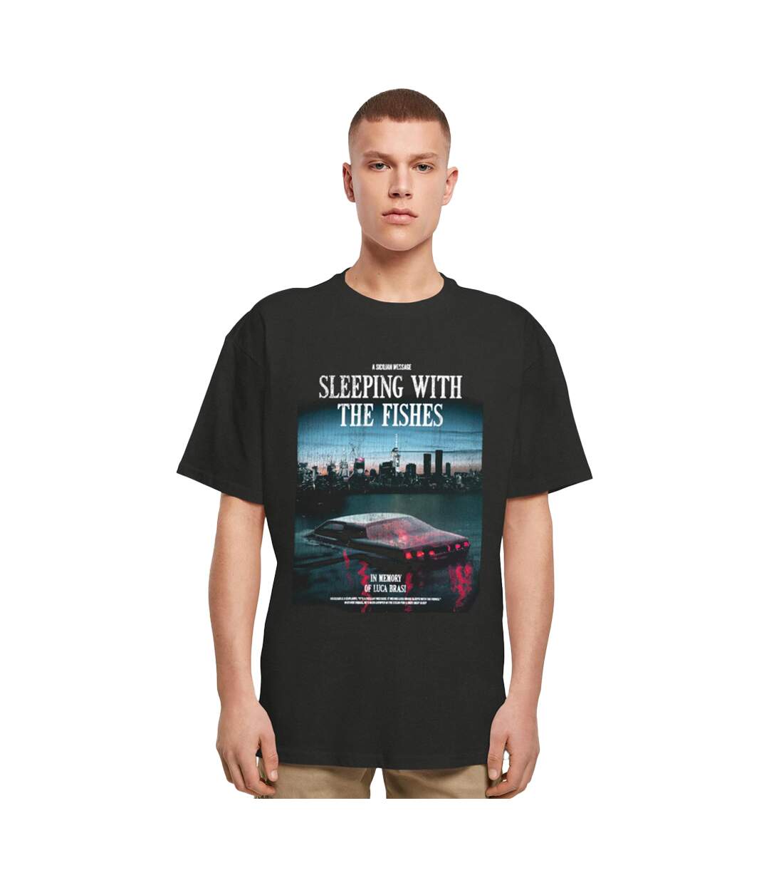 Mens Sicilian Knitted Oversized T-shirt Noir Mister Tee-1