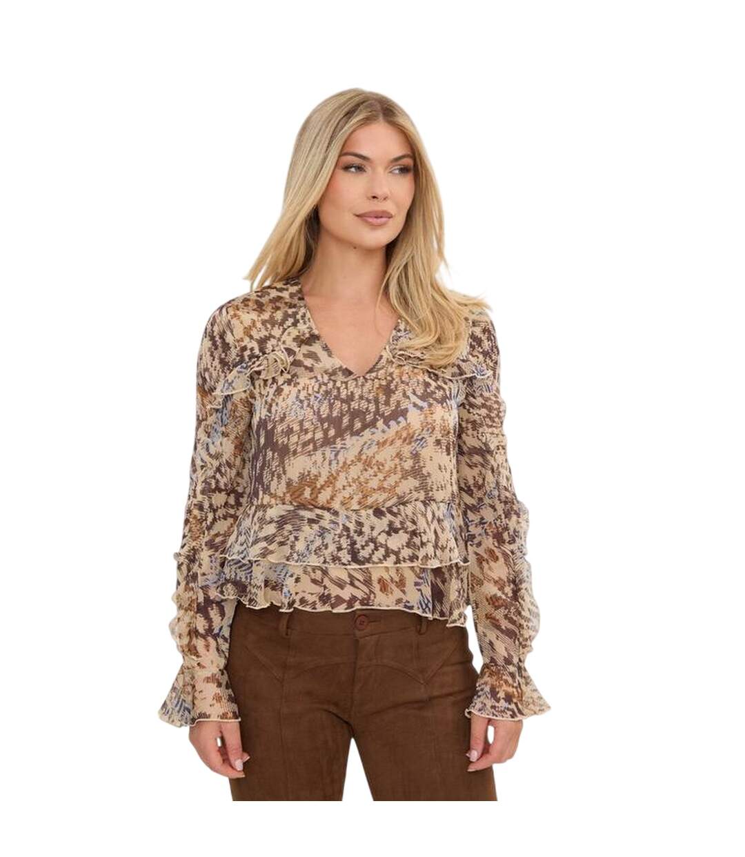Womens/ladies Animal Print Ruffle Blouse Brown I Saw It First-2