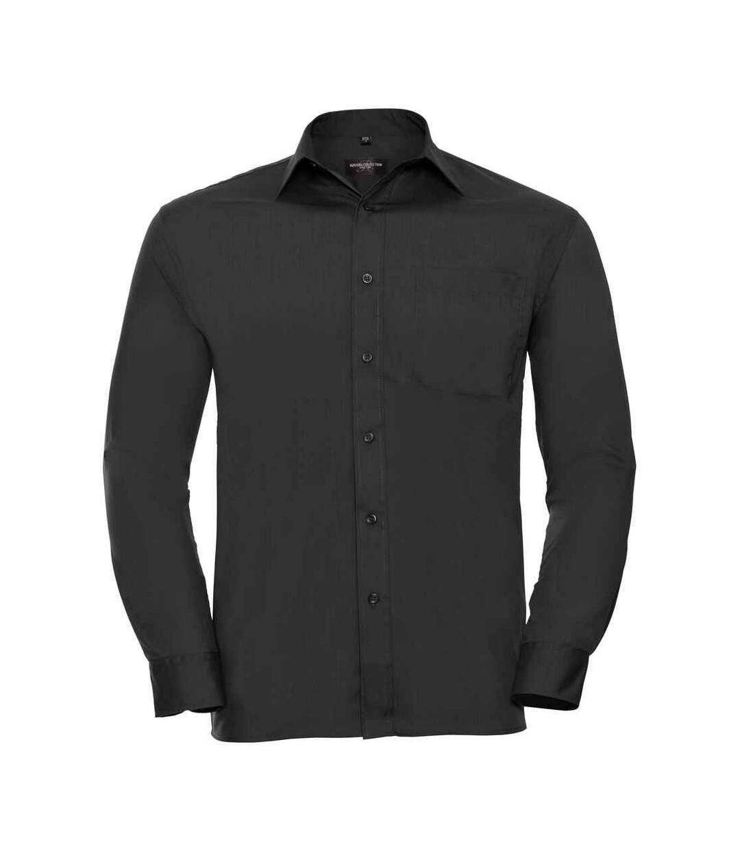 Mens Poplin Easy-care Formal Shirt Black Russell Collection-1