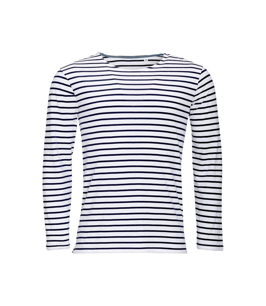 Marine t-shirt rayé à manches longues homme blanc/bleu marine SOLS-1