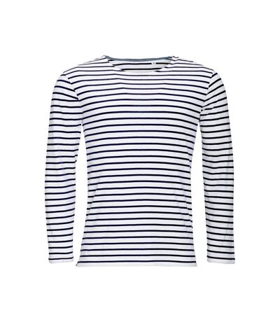 Marine t-shirt rayé à manches longues homme blanc/bleu marine SOLS