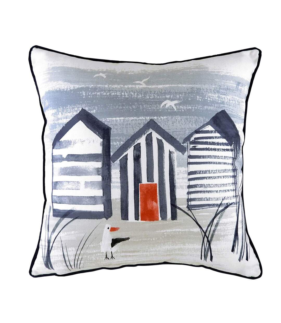 Nautical beach hut cushion cover 43cm x 43cm blue/grey/black Evans Lichfield