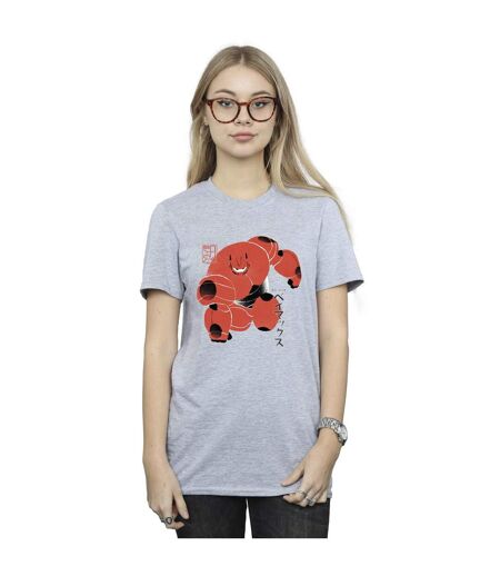 Disney Womens/Ladies Big Hero 6 Baymax Suite Pose Cotton Boyfriend T-Shirt (Gris sportif) - UTBI15539