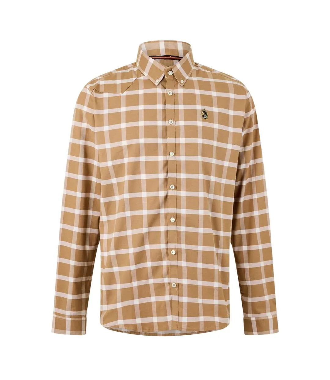 Mens Checked Oxford Long-sleeved Shirt Ecru Caramel Luke 1977-1