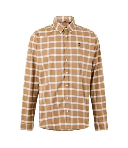 Mens Checked Oxford Long-sleeved Shirt Ecru Caramel Luke 1977