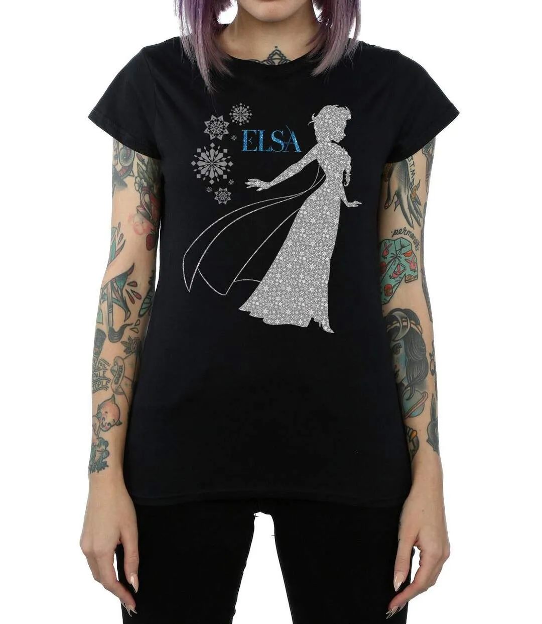 Disney T-shirt en coton Femme/Femme Frozen Elsa Christmas Silhouette (Noir) - UTBI21902-3